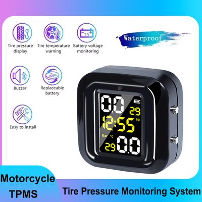 Wireless LCD Display Motorcycle TPMS Tyre Temperature Tester with 2 External Sensor Motorcycle Wireless Tire Pressure Detector