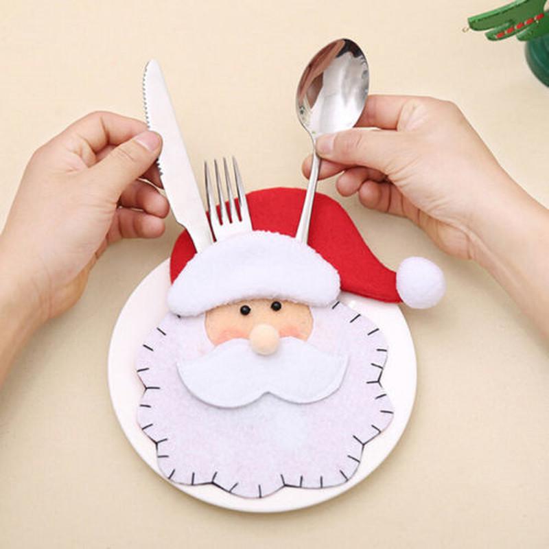 Santa Claus Fork Spoon Gift Bag Decoration Xmas Cutlery Decor