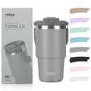 TYESO Tumbler Straw 600ml Water Bottle Insulated Large Capacity Stainless Steel Lid Spill-proof Carrying Handle Vacuum Double Structure Wide Mouth Ash