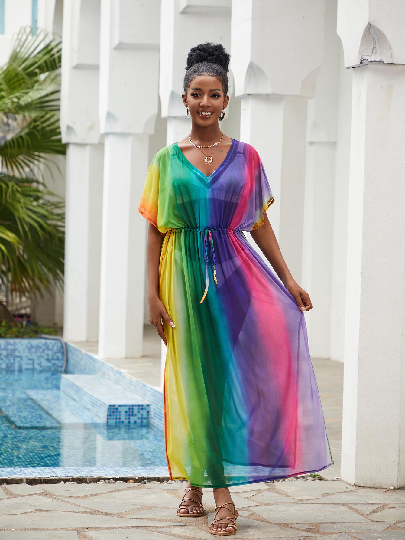 

Эластичная сетчатая накидка-роба с кулиской для бикини - 5 цветов (23045) One Size