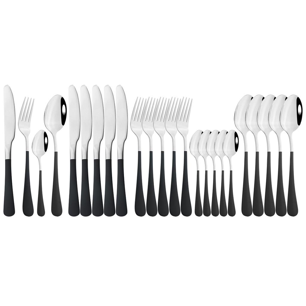 Vícebarevná 24dílná sada jídelního nádobí Nůž Vidlička Kávová lžička Sada příborů Západní nerezové nádobí Kuchyňské příbory Stříbrné příbory