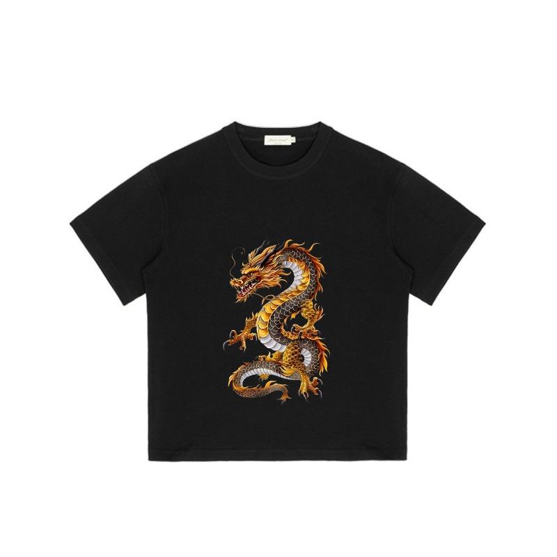 Dragon Print T Shirt Black Golden Dragon Design for Casual Wear