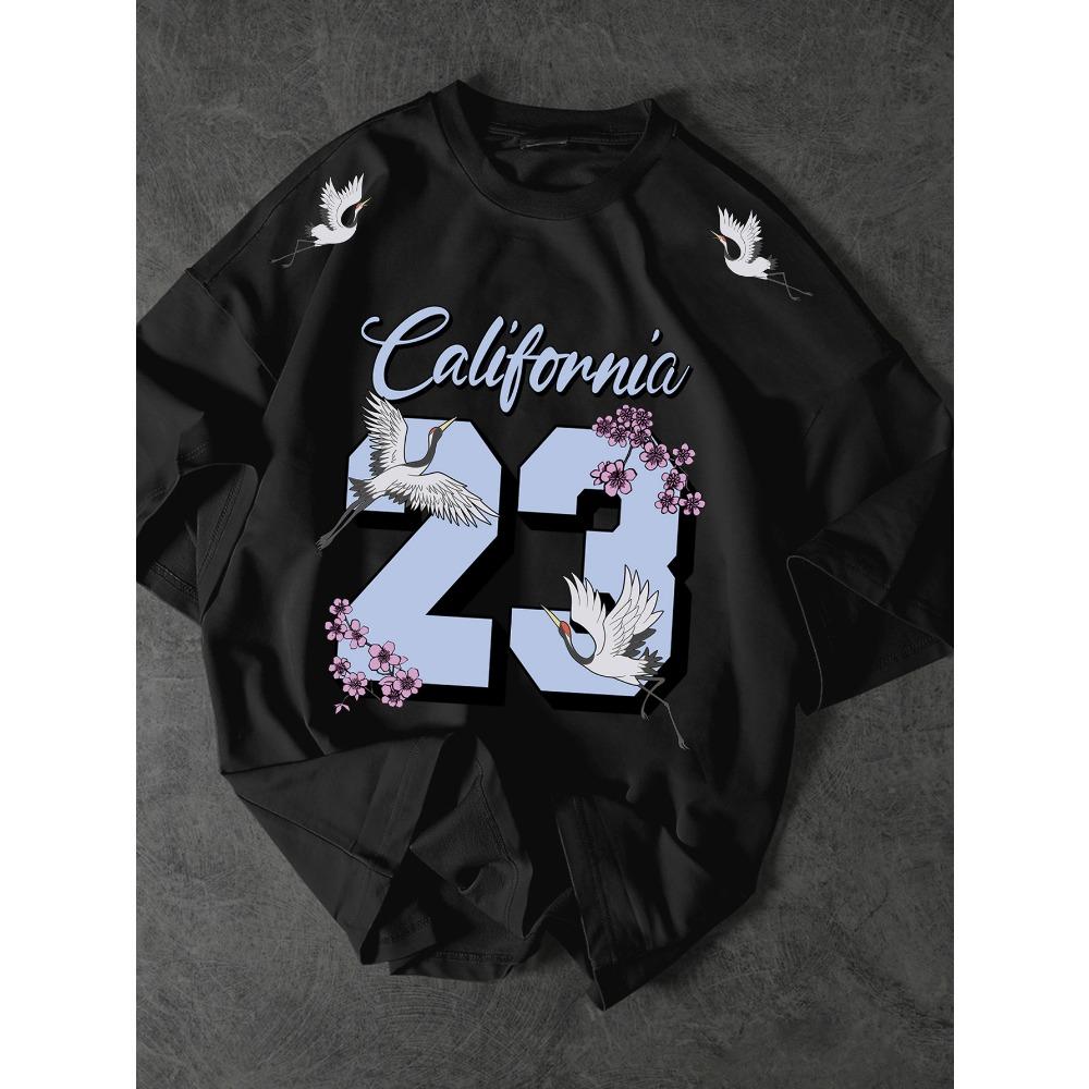 Футболка с принтом японского журавля, круглым вырезом, короткими рукавами, полиэстеровый топ в сочетании с рубашкой с вишневым принтом XS