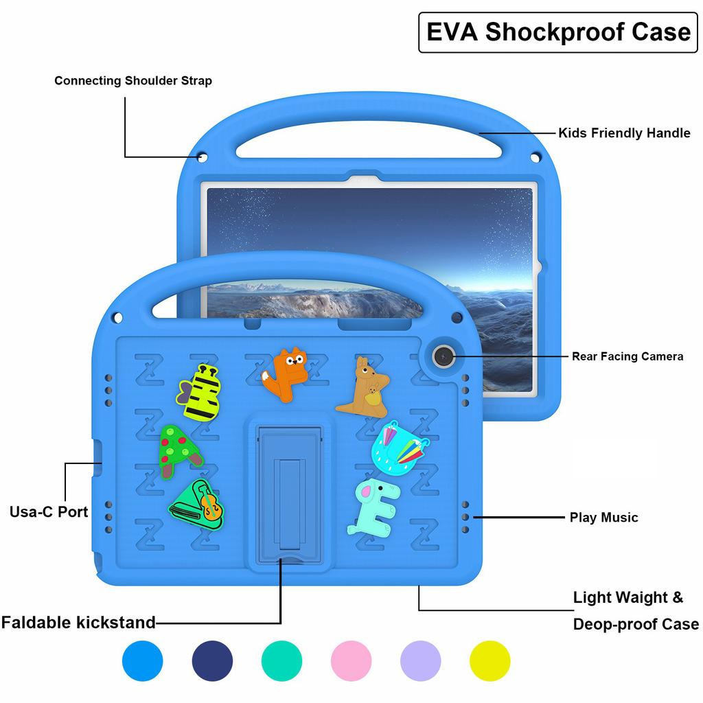 For Samsung Galaxy Tab A11+/A9+ Kickstand Case Cartoon Design Anti-Drop EVA+PC Tablet Cover with Strap for Kids