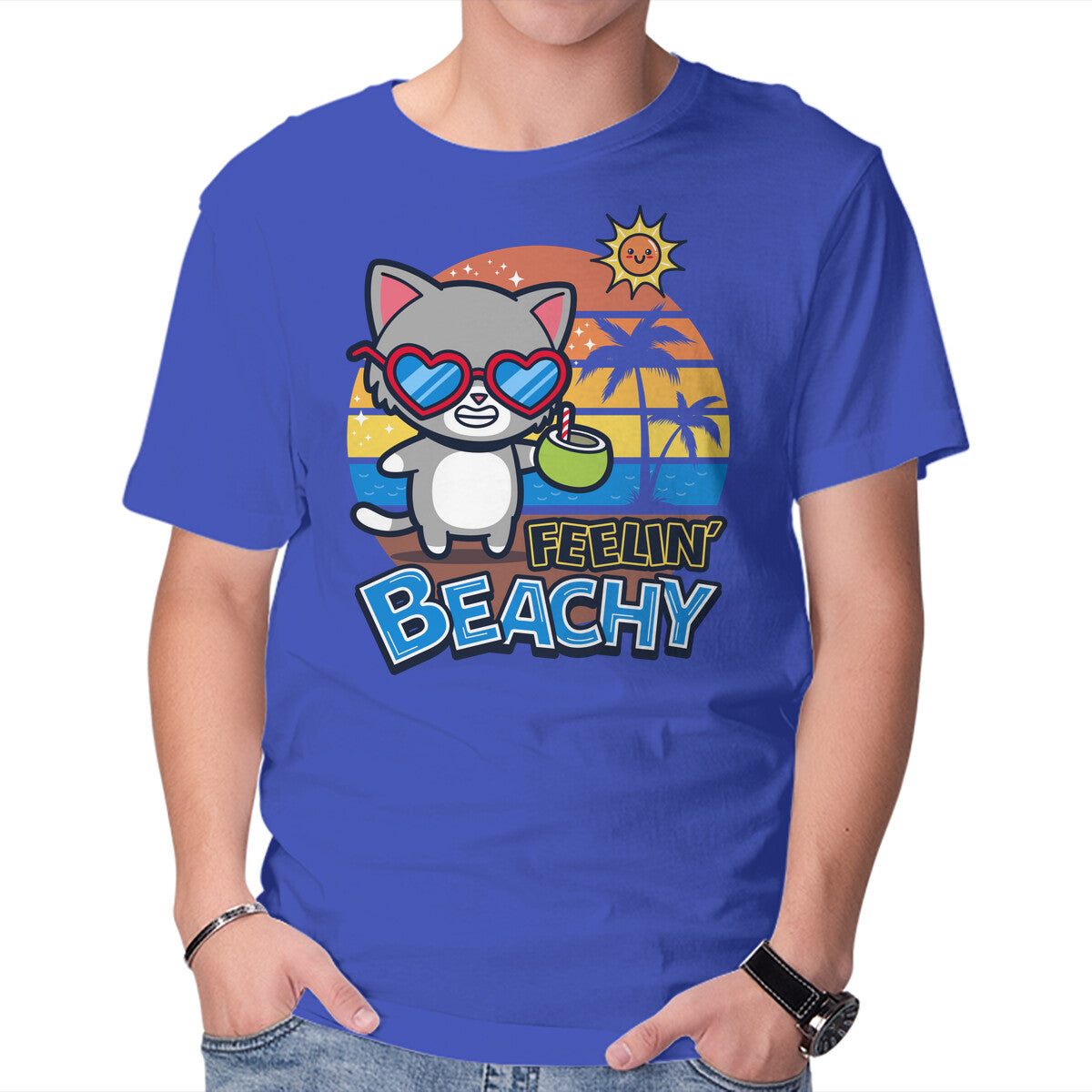 Unisex Crew Neck T-Shirt Feelin Beachy Graphic Short Sleeve Casual Tee XL