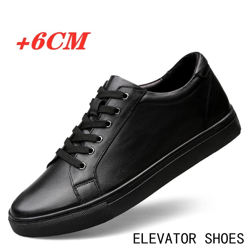 White Genuine Leather Shoes Men Sneakers Man Elevator Shoes Height Increase Insoles High Heels Shoes 5-6CM Shoes Tall Shoes