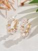 1Pair D-Shaped Clip-On Earrings with Layered Faux Pearl Accents, Boho Chic Gold Tone Hoop Earrings, No Piercing Pearl Cluster Huggie 