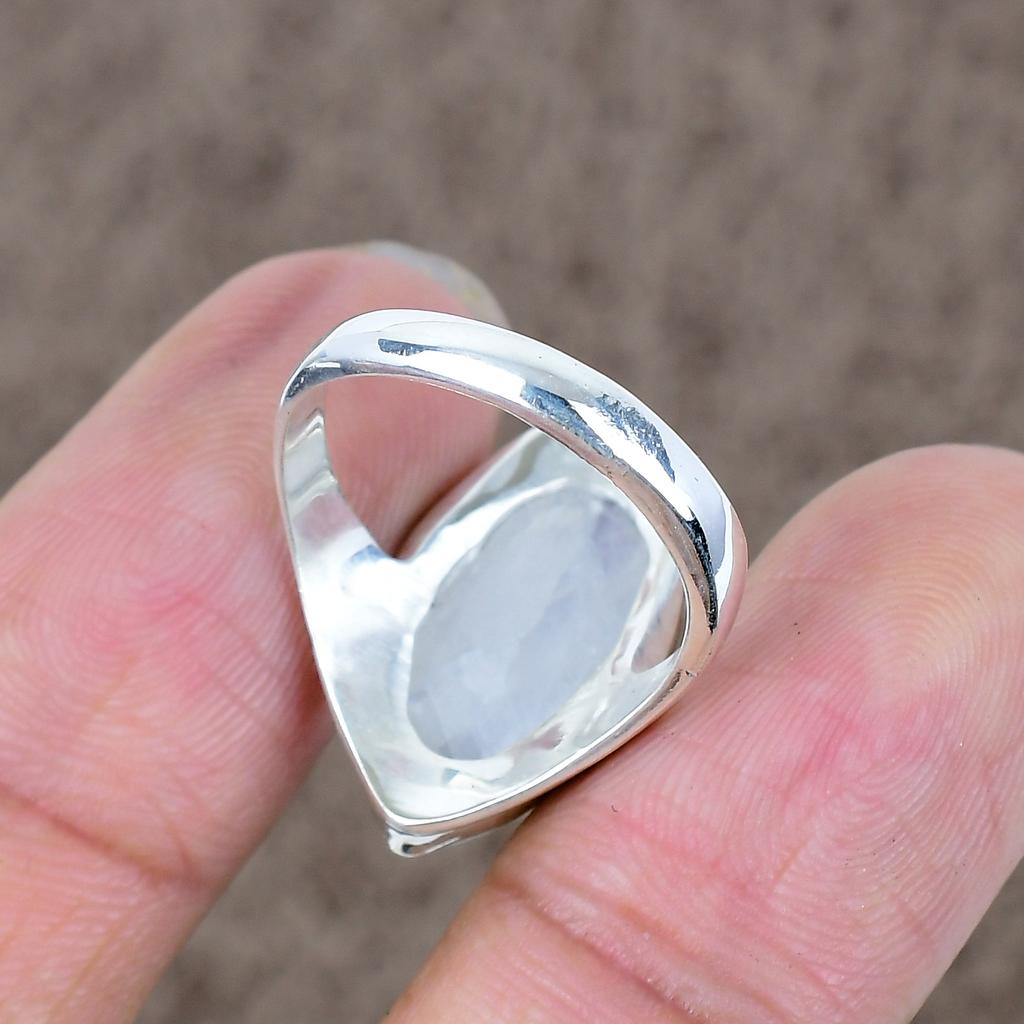 Moonstone Genstone Handmade 925 Sterling Silver Jewelry Ring Size 9 KKG-527