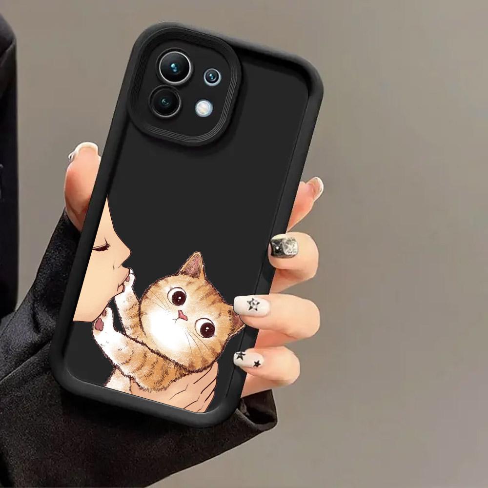 Phone Case For Xiaomi 14T 14 13T Pro 12 13 11 Lite POCO F3 F5 X3 X5 X6 M5s M6 Pro Soft Cover Cute Lovely Cat Kiss Refuse to kiss