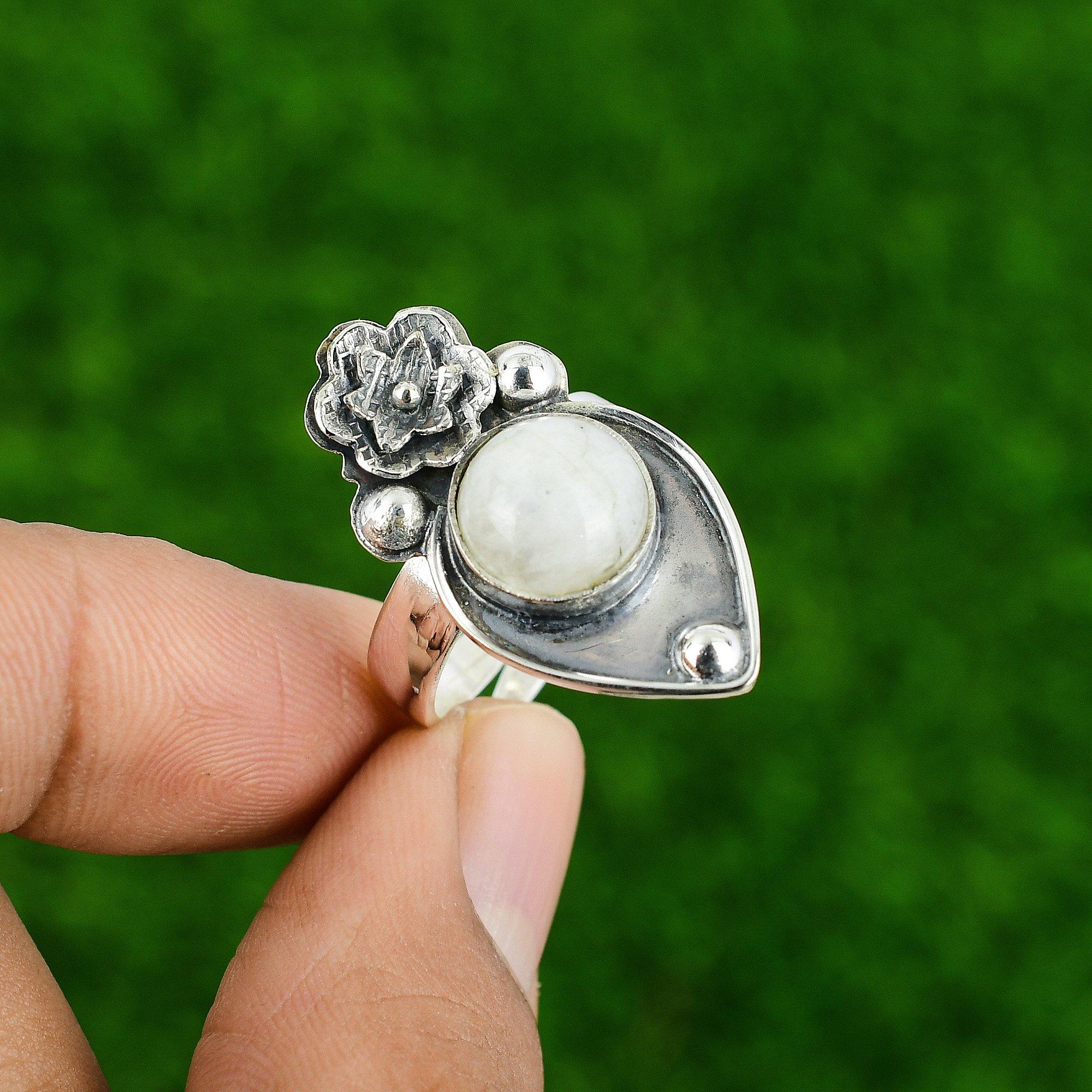 

Natural Rainbow Moonstone 925 Silver Flower Adjustable Ring For Women Adjustable