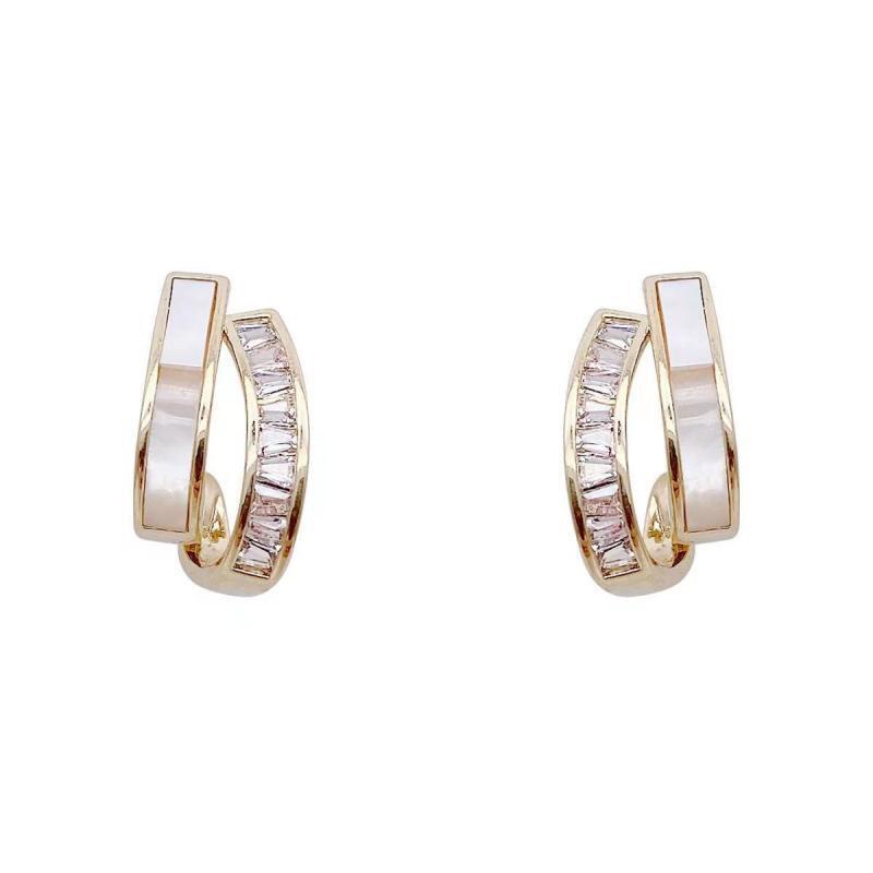S925 Sterling Silver Double Layer Rhinestone Shell Earrings - Elegant Light Luxury for Women