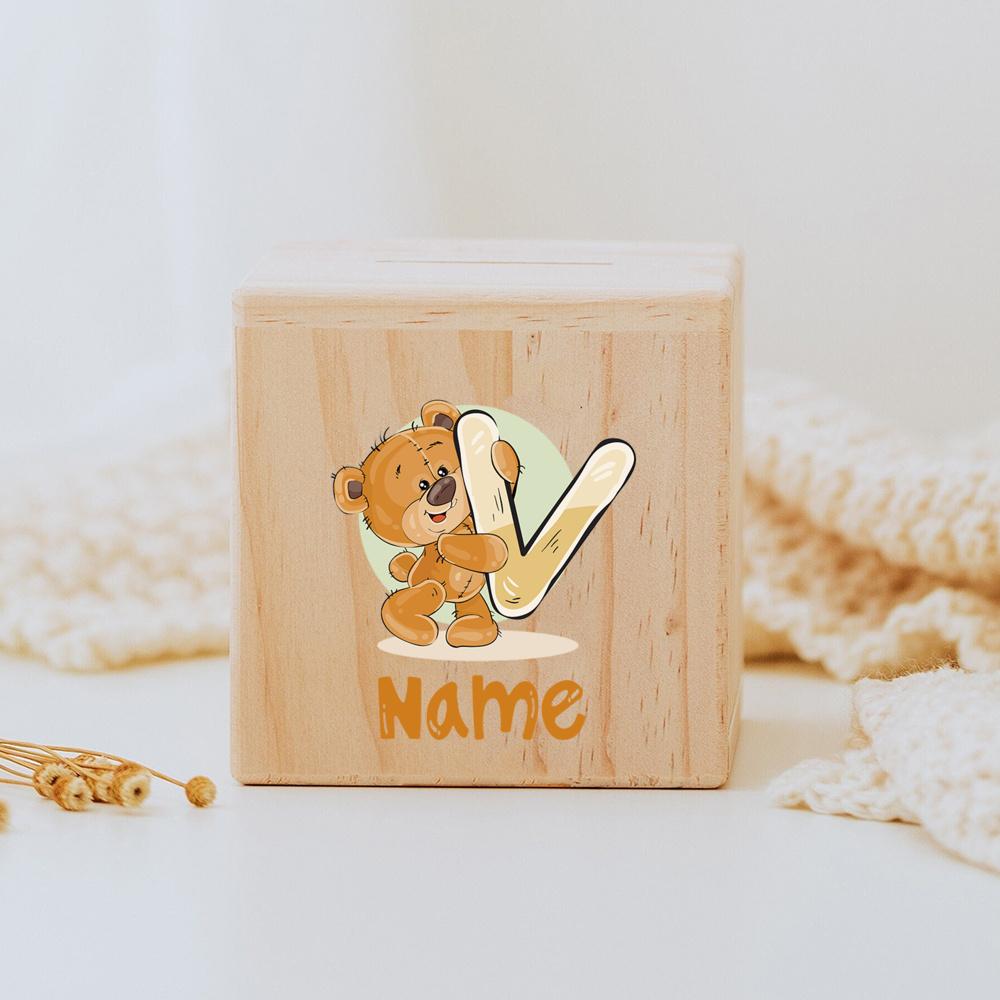 Personalized Money Box Initial with Name Wooden Money Boxes Child Coin Bank Birthday Holiday Gifts for Kids Coin Collection Case