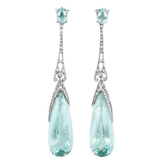 Elegant Women Faux Aquamarine Dangle Ear Stud Earrings Wedding Jewelry Gift