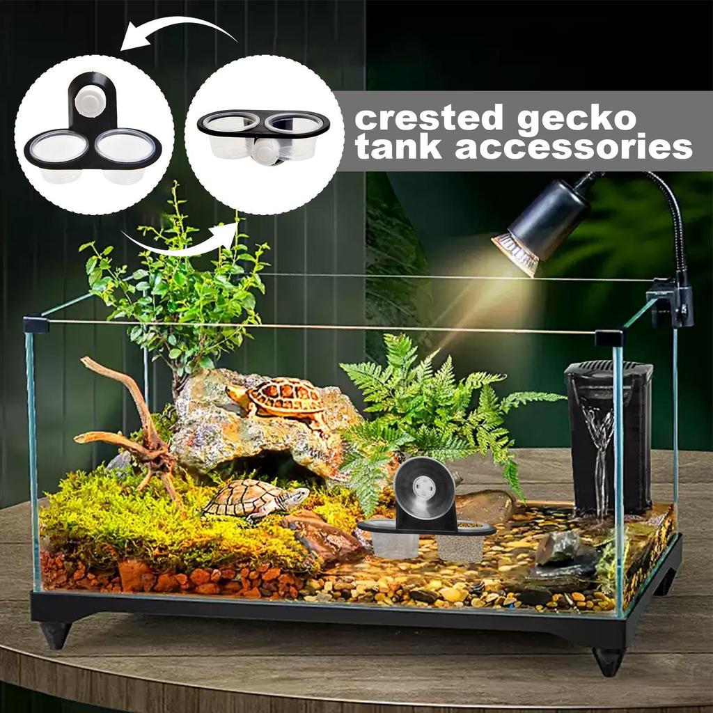 Gecko Feeder Ledge with Detachable Suction Cup Reptile Feeding Dish for Lizard Tortoise Spider Reptile Tank Accessories