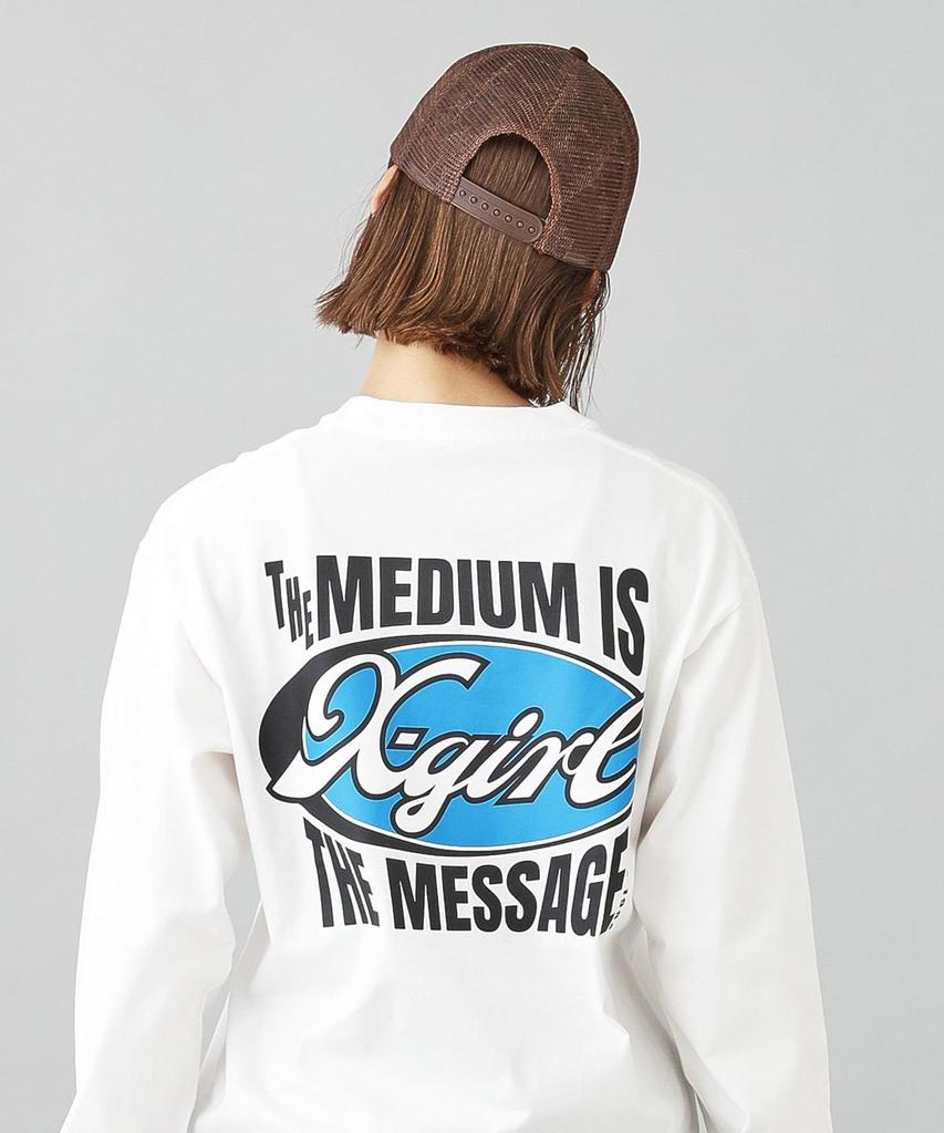 Casual Oval and Message Logo Long Sleeve White X-girl Tee, Women's,