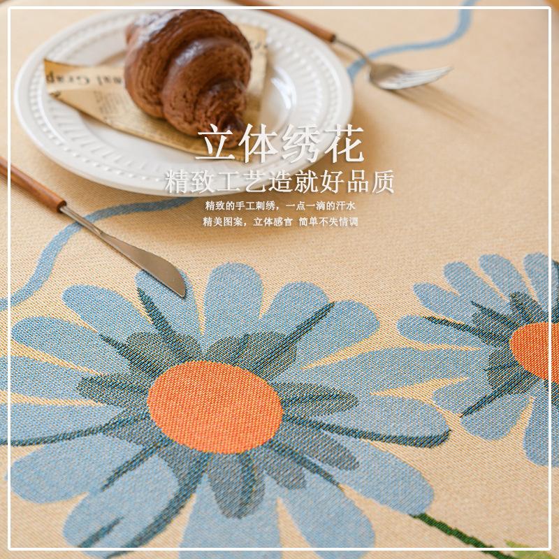 Pastoral Chrysanthemum Tablecloth Light Luxury High-End Embroidery Ins Wind Small Fresh Tablecloth Dining Table Desk Round Cotton And Linen Cover