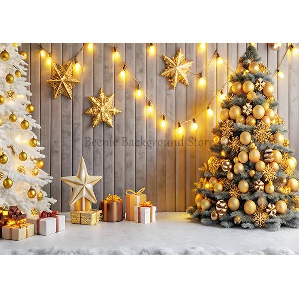 Beenle Christmas Photography Backdrop Xmas Tree Fireplace Gifts Family Party Decor Kids Portrait Background Decor Photo Studio