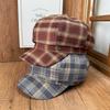 New Plaid Octagonal Hat Woolen Retro Duck Tongue Beret Newsboy Hat Autumn and Winter Simple Commuter Temperament Women's Hat
