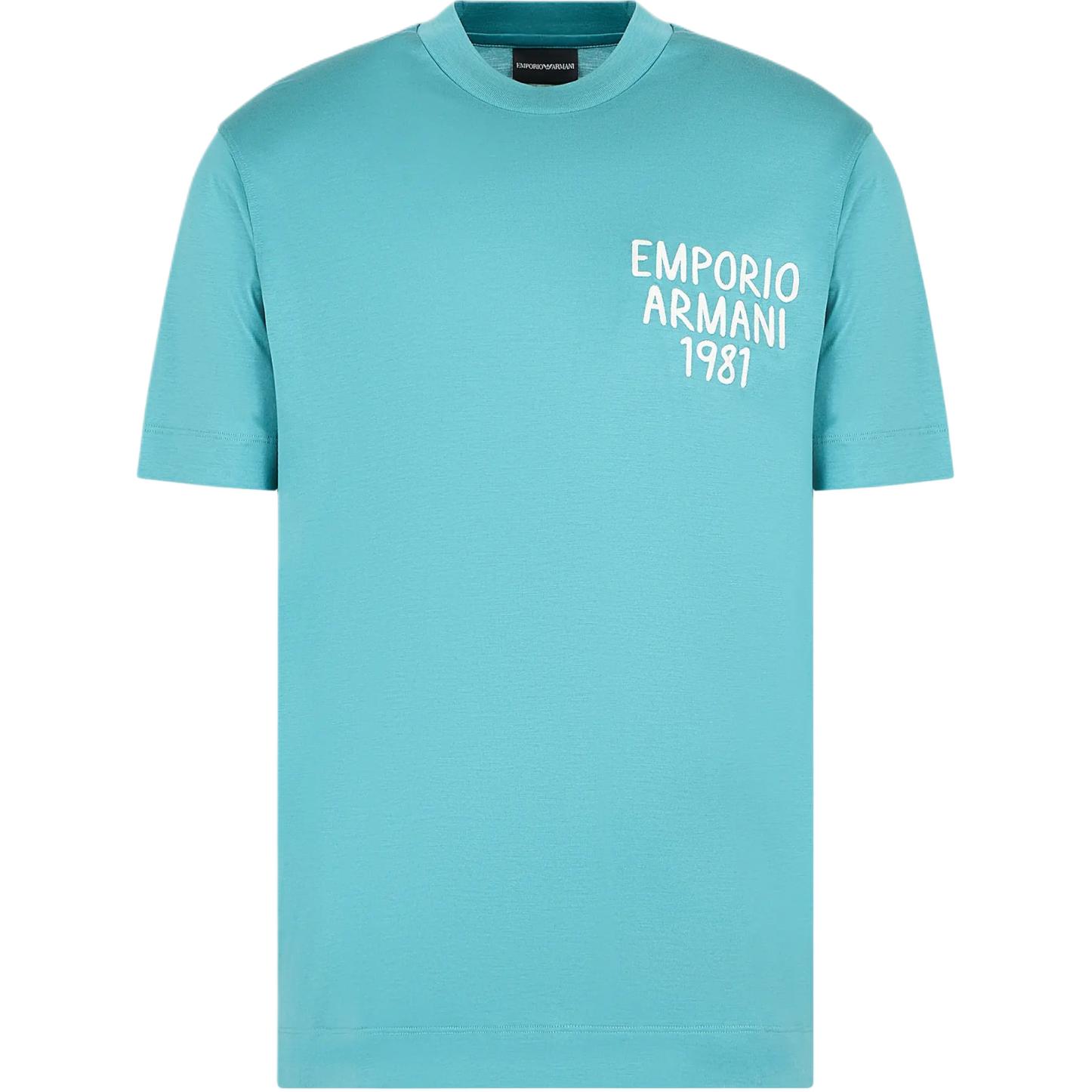 

Emporio Armani Letter Logo Embroidered Round Neck Short Sleeve T-Shirt Men t-shirts Light-Blue 3D1TA2-1JUVZ-0770 L