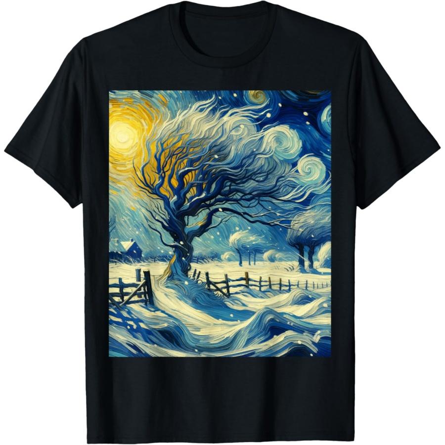 

Snowy Winter Scene, Van Gogh Starry Night, Christmas T-Shirt XXXXXL чорний