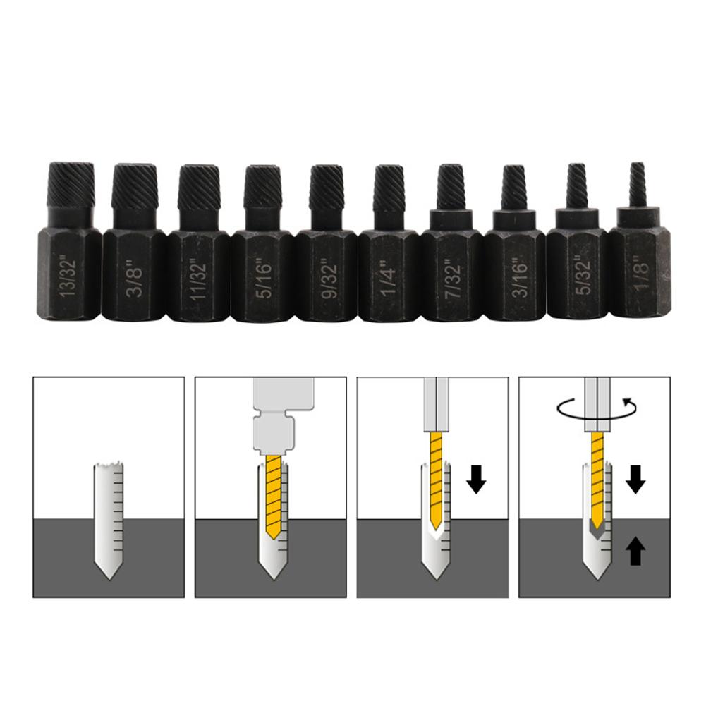 10pcs Professional Screw Extractor Kit with Alloy Steel Extractors and Easy Out Drill Bits for Damaged Screw Removal