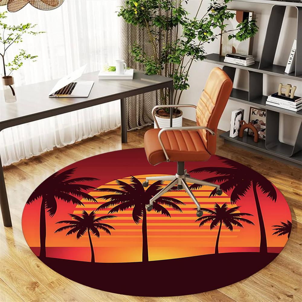 1pc palm trees sunset Round Chair mat Area Rug - Non-Slip, Floor Mat for Office, Bedroom, and Indoor Decor c1125340