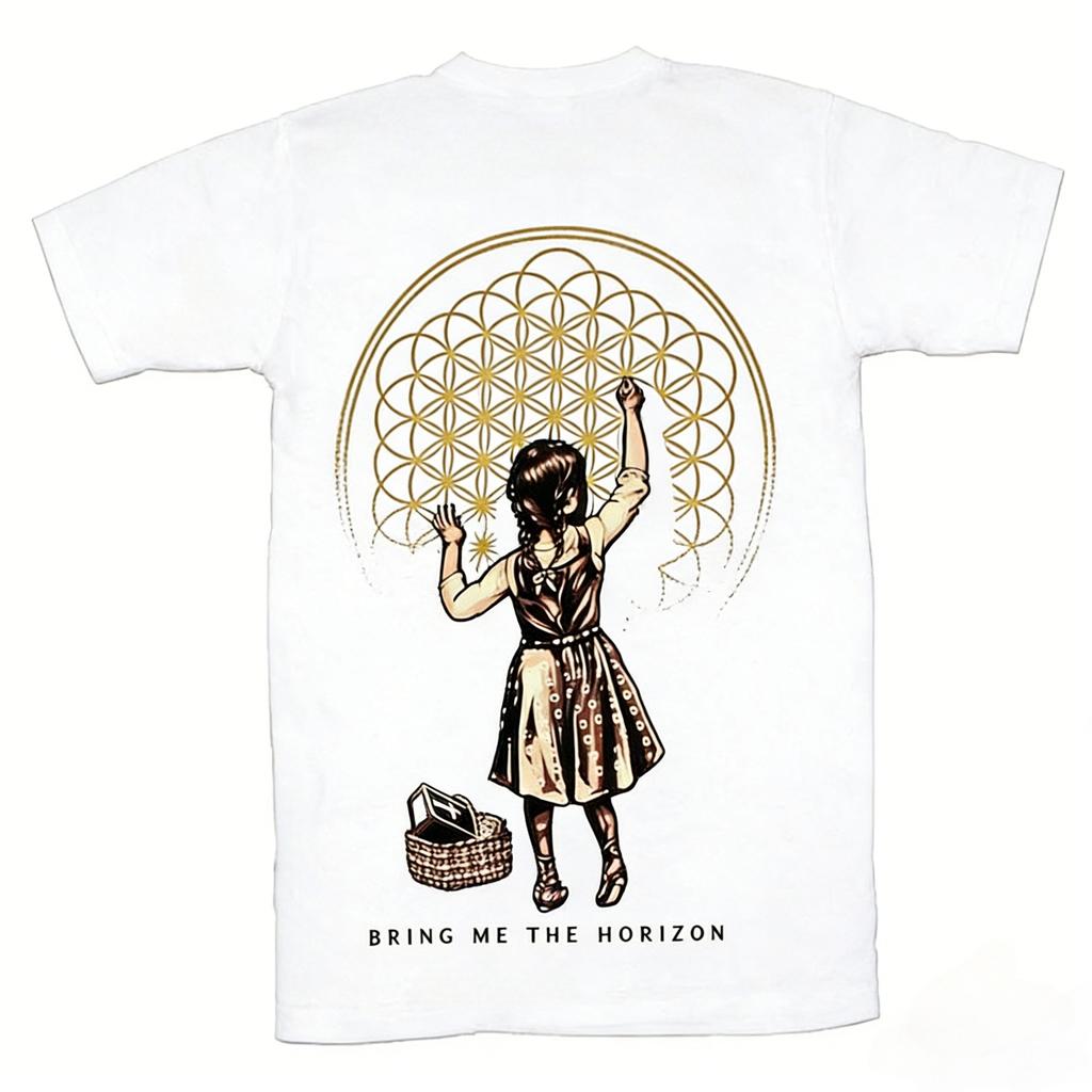 Bring Me The Horizon Album Flower of Life Girls 3D Retro Mens and Womens Tshirts Street Short Sleeves Round Neck Mens Wear