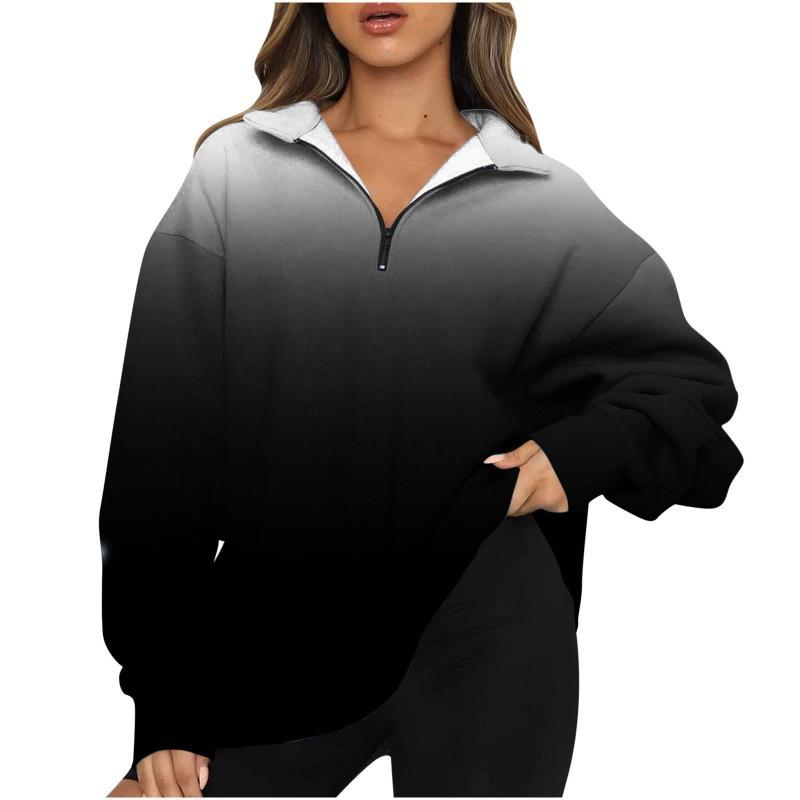 2025 Women's Printed Top Half-zipper Pullover Long-sleeved Sweatshirt Female