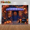 Mocsicka Happy Halloween Background Photography Pumpkin Party Shop Backdrop Night Yellow Leaves Jack-O-Lantern Decoration Banner