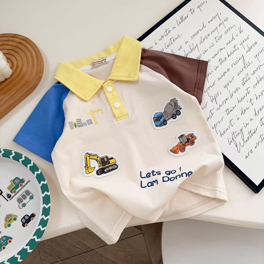 2026 Summer Cartoon Lapel Toddler Boys' Short Sleeve T-shirt