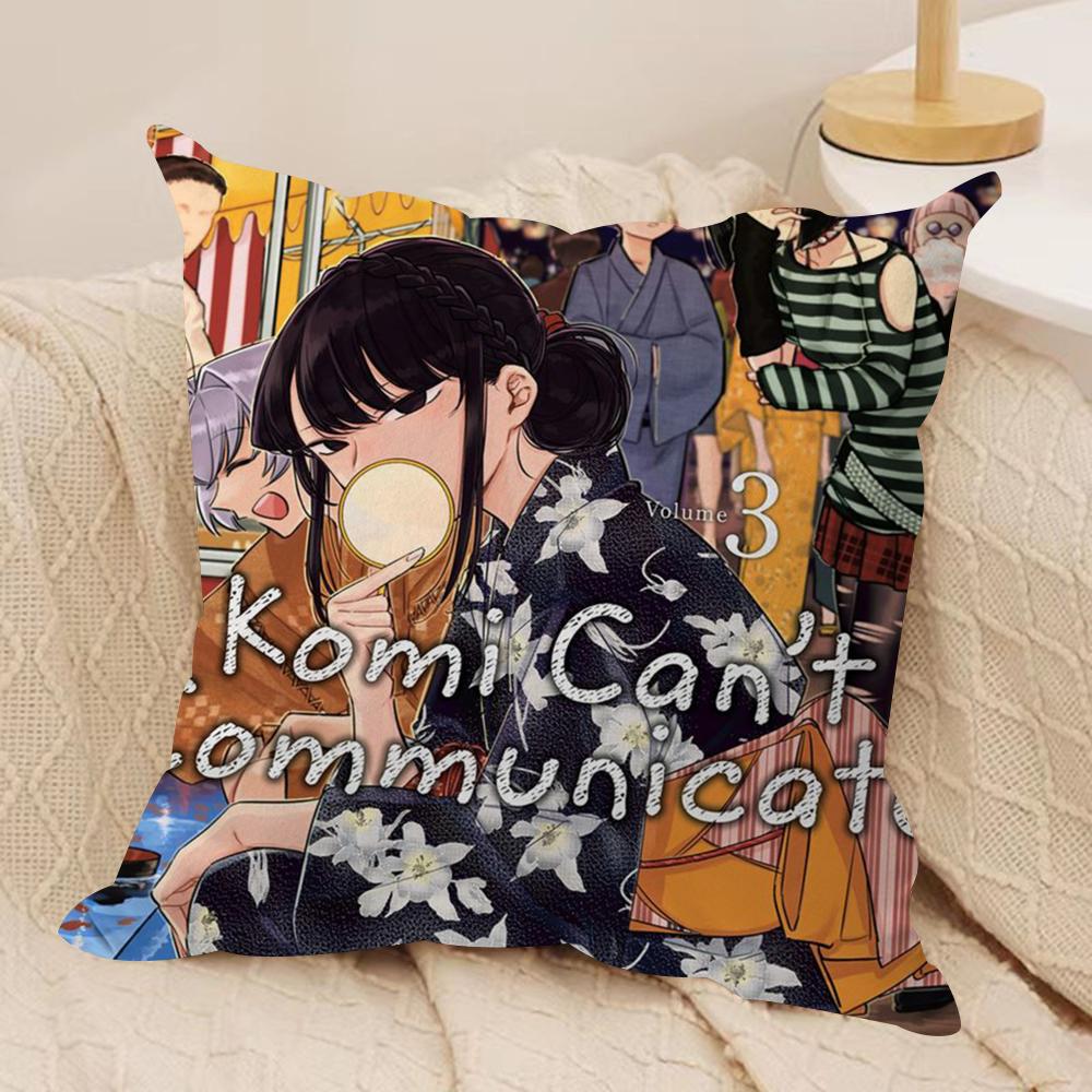 K-Komi Can't Communicate Cushion Cover Silky Short Plush Double-Sided Printed Pillow Case for Sofa All Seasons Home Decor Gift
