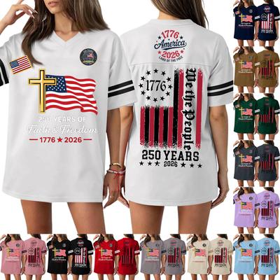 Women's Casual Fashion V-Neck Sports Independence Day Print Short Sleeve Sports T-Shirt Top