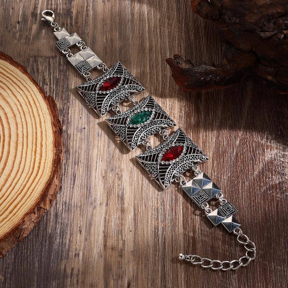 Nepal Ethnic Style Vintage Silver Alloy Crystal Bracelet For Women Gift