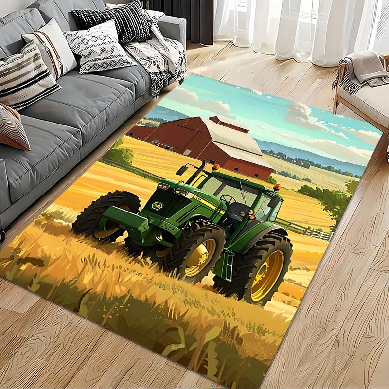 Green Tractor On Farm Field Suitable As a Non-slip Mat for the Living Room or Bedroom Sofa