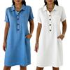 Mini Vestito Camicia Estivo a Maniche Corte da Donna Bottoni Revers Linea ad A Corto Vestito Casual da Spiaggia con Tasche
