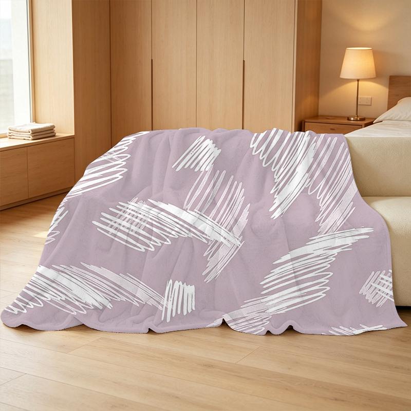 Printed Flannel Blanket: Soft Cozy with Simple Lines, Warm Home Throw, Versatile Decor for Halloween & Christmas