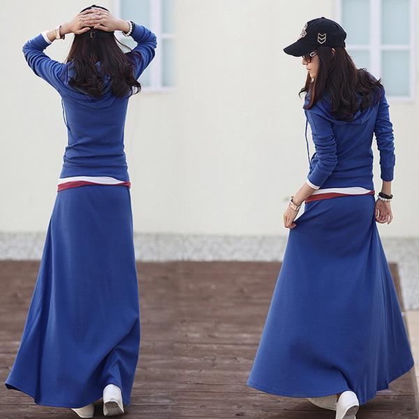 2025 Spring Casual Slim Fit Long Skirt & Hooded Sweater Set - Plus Size