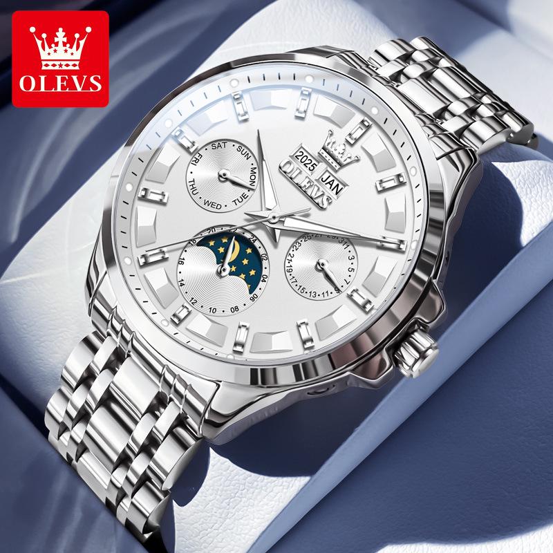 Oulishi Multifunktionale Automatische Wasserdichte Herrenuhr mit Ewigem Kalender