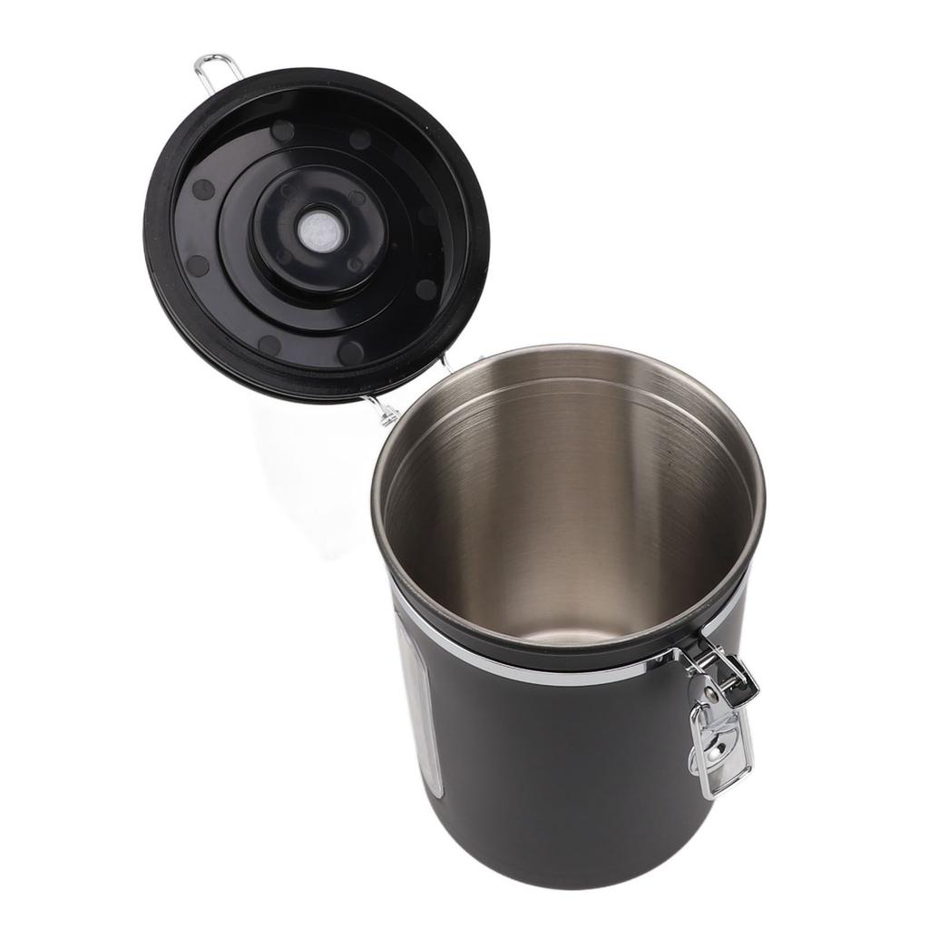 Coffee Canister 1800ml 304 Stainless Steel Window Design One Way Vent with Spoon Airtight Coffee Container for Coffee