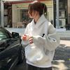 Korean Style Embroidered Women's Hoodie - Solid Color, Casual, Loose, Trendy Early Autumn Top