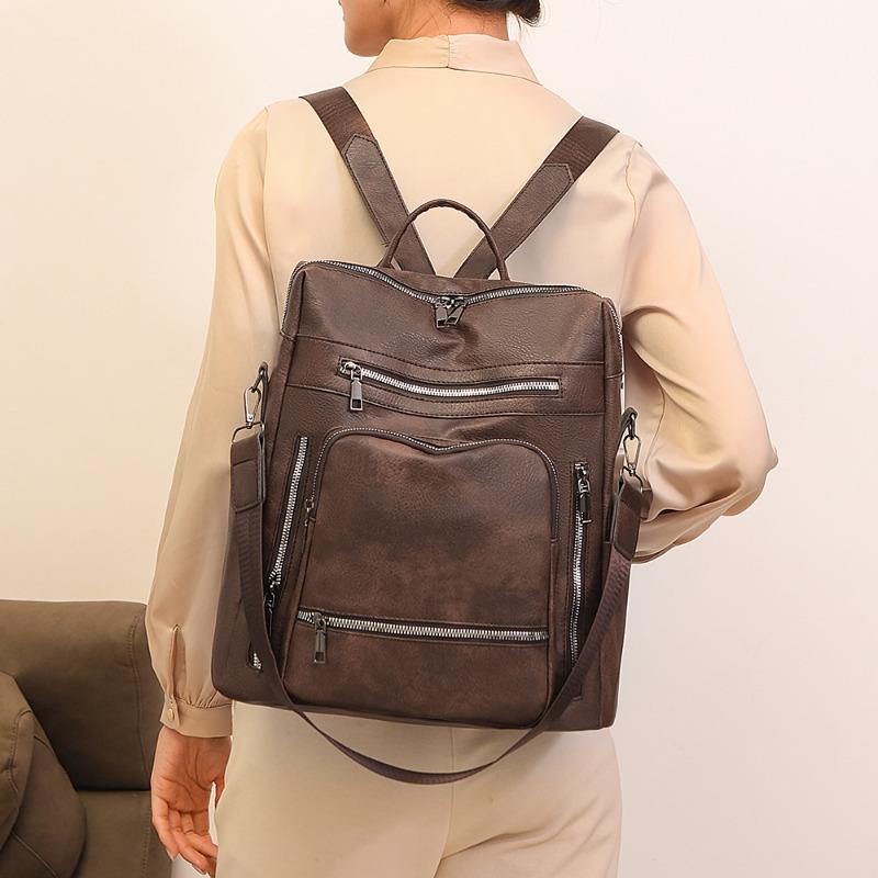 Women's bag new soft-sided backpack fashionable retro schoolbag simple solid color trendy travel bag