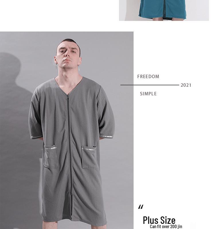 Women's Plus Size Mid-Length Zipper Nightgown and Wearable Bath Towel - Spring/Summer Collection