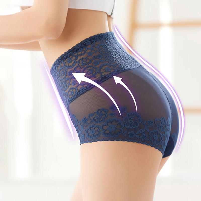 Women Slimming Underwear Knickers Briefs Seamless High Waist Transparent Mesh Girdle Waist Lace Panties Sexy