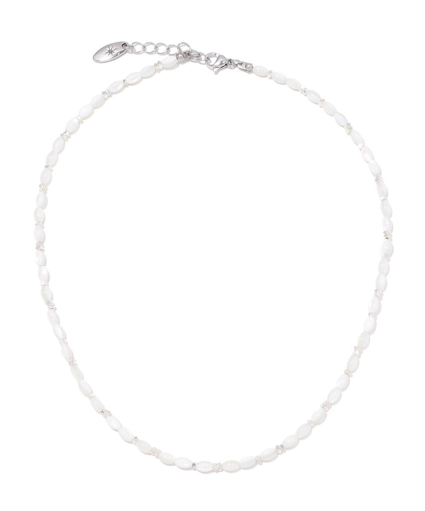 Polalita White Oval Mother-Of-Pearl & Silver Point Necklace (Plt-Nl-083_Wt)