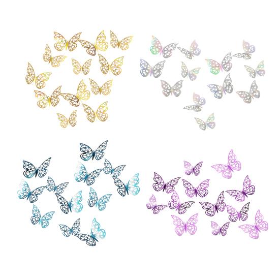 12 Stück 3D-Schmetterlings-Wandaufkleber 3 Größen Schmetterlinge Wandsticker Abnehmbar DIY Hohl Metallisch Schmetterlings-Aufkleber für Kinderzimmer Kinderzimmer Geburtstag