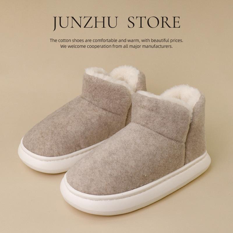 Junzhuju household winter bag heel non-slip cotton slippers women's indoor velvet thick-soled high-top warm confinement shoes cotton shoes