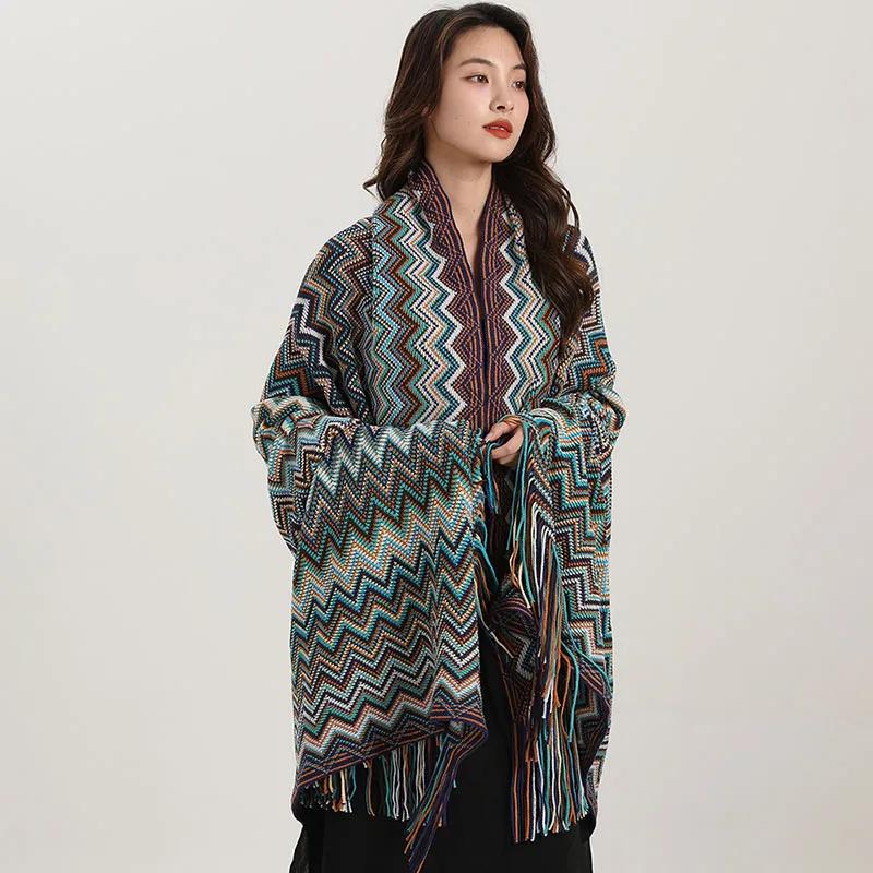 

Bohemian Wavy Fringe Shawl Fashion Multifunctional Sofa Cover Blanket For Spring Autumn Shoulder Line Blanket For Office Nap 127x152cm