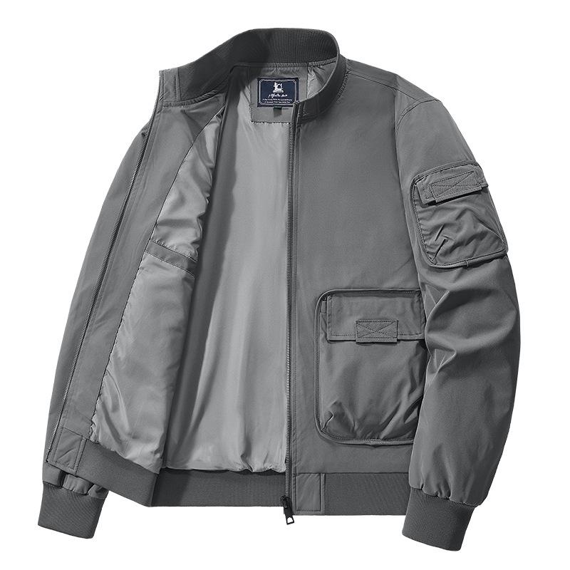 2024 Men's Autumn Stand Collar Windproof Sports Jacket - Solid Color, Casual Outdoor Coat