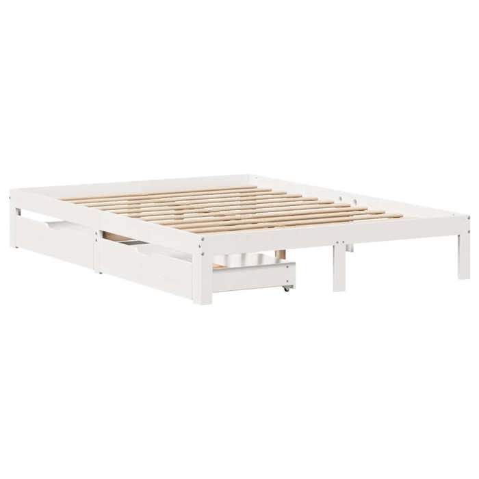 VidaXL Cadre de lit avec tiroirs blanc 150x200 cm bois de pin massif, sommier, cadre de lit double, cadre de lit en bois 3301951