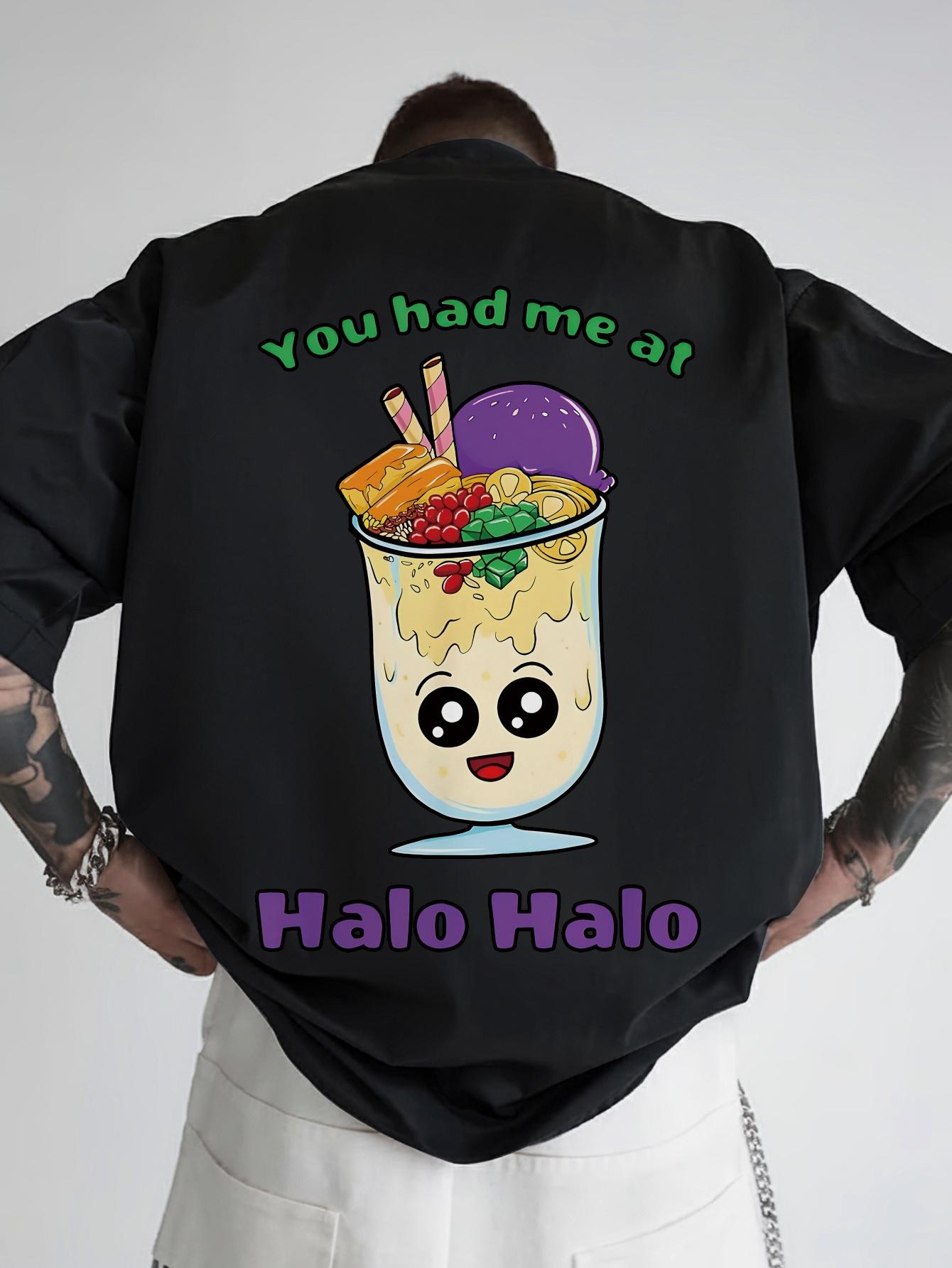 

Casual Short Sleeve T-shirt with Playful Halo Halo Beverage Graphic Back Print - Lightweight Polyester XXXL